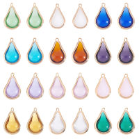 1Box 24Pcs 12 Color Teardrop Glass Pendants with Brass Findings Faceted Transparent Teardrop Rhinestone Pendants19x12x8mm Waterdrop Crystal Charm for Necklace Jewelry Making,Hole: 1mm