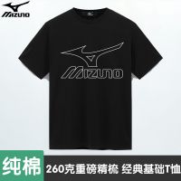 new tide Mizuno เสื้อยืดแขนสั้นสำหรับผู้ชาย,เสื้อยืดคอกลมแขนสั้นสไตล์เกาหลีของแท้สำหรับผู้ชายผู้หญิงพิมพ์โลโก้รูปแบบเดียวกัน