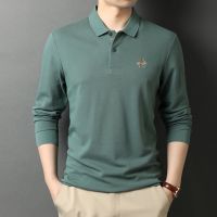 PERRY authentic Paul mens long-sleeved T-shirt spring and autumn thin lapel Polo shirt loose solid color all-match embroidery top trendy Authentic British