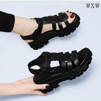 COD DSGRTYRTUTYIY Wedge Heel Womens Shoes Sports Sandals Women 2022 Summer New Style Fashion Versatile Roman Thick-Soled Student Korean Version Hollow Sand