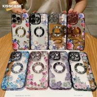 KISSCASE เคสโทรศัพท์ TPU แบบน่มเพ้นท์สีอิเล็คโทรเพลทสุดหรูสำหรับ Iphone 14 13 12 11 Pro Max Plus เคสกันกระแทกแบบใสสำหรับ Iphone 14Promax 13pro 12สำหรับฝาหลังรูโลโก้แม่เหล็ก Magsafe