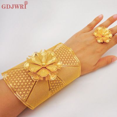 France Luxury Chain Cuff Bangle &amp; Ring For Women Dubai Gold Color Indian Moroccan Big Bracelet Jewelry Arabic African Wedding