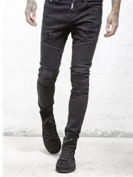 Gothic Mens Punk Black Zipper Cool Pants Slim Fit Skinny Trousers