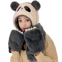 One Piece Winter Hat Scarf Gloves Set For Girl Winter Warm Panda Hat Children Hat Gloves Set Girls Lovely Hooded