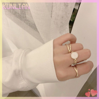 [KUNLIAN] แหวนแฟชั่นทรงรีสีดำเคลือบเงาเงินสีเงินทรงรีของขวัญเครื่องประดับอารมณ์คู่สำหรับผู้หญิง