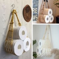 Nordic Style Hanging Cotton Rope Roll Paper Holder Toilet Paper Magazine Home Hotel Storage Hanging Pocket Rack Space-Saving Toilet Roll Holders