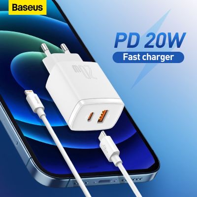 Baseus โทรศัพท์มือถือเครื่องชาร์จ USB ความรวดเร็ว,ชาร์จพอร์ตคู่รองรับ Type C PD 20W สำหรับ iPhone 12 XS Pro Max 11 Mini 8 Plus