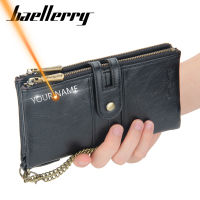 2021 New Men Wallets Name Engraving Double Zipper Hasp Male Purse PU Leather Top Quality Phone Holder Wallet For Men whth Chain