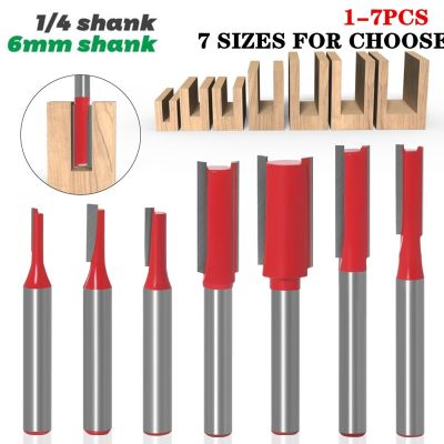 1-7pcs 6mm / 6.35mm Shank ตรงบิตทังสเตนคาร์ไบด์เดี่ยวขลุ่ยคู่เราเตอร์บิตไม้มิลลิ่งคัตเตอร์สําหรับงานไม้เครื่องมือ