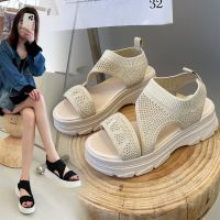 Motion wind sandals women 2023 summer new sponge thick bottom fly weave slip-on peep-toe breathable leisure sandals