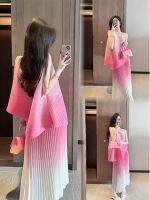 2023 summer new style fragrance Miyake pleated suit female casual net red gradient two-piece set