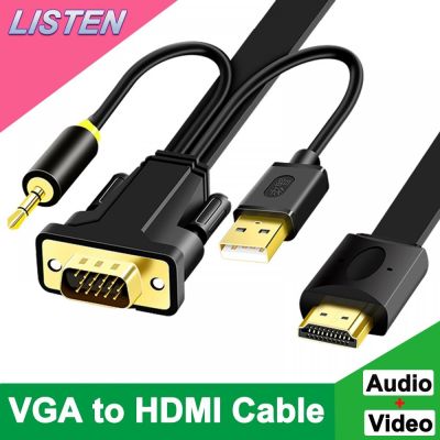 Kabel proyektor VGA ke HDMI 1080P kabel Audio Video HDMI kompatibel pria ke VGA pria untuk Laptop Xbox PS4/5 TVBox