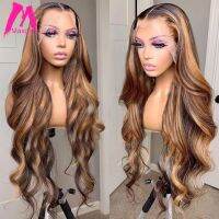 【jw】✖  Wig Human Hair 30 Inch Front Ombre Colored T Part Honey Blonde Wigs for