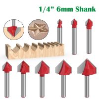 1PC 1/4－6.35MM 6MM Shank Milling Cutter ไม้แกะสลัก 90 V Type Slotting Cutter แกะสลัก Grooving Tools router bit set ความปลอดภัย