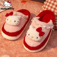 HOT★Sanrio Hello Sepatu Kitty ฤดูหนาว Plush รองเท้าแตะ Y2k ผู้หญิงการ์ตูนแนวโน้มแฟชั่นรองเท้าแตะรองเท้า Y2k สาวในร่มบ้านสบายๆ