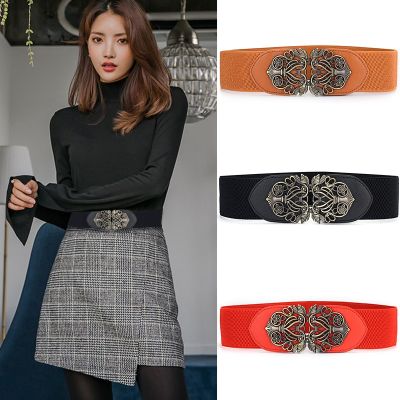 Europe type restoring ancient ways of carve patterns or designs on woodwork waist sealing for ms buckle elastic wide female belt ❅✶✟