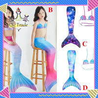 【New Arriva✨ 】2 Piece Set Girls Polyester Mermaid Tail Swimsuit 3-12 Years Old Bikini Colorful Swimsuit