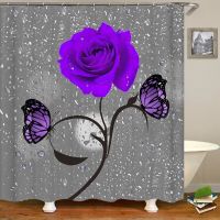 Waterproof Bath Shower Curtain Sets Toilet Seat Cover Non-Slip Bath Mat Rug Carpet Bathroom Decor Polyester Fabric Washable