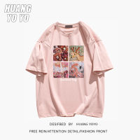 HUANGYOYO เสื้อยืด100% พิมพ์ลายกราฟฟิตีการ์ตูนแนววินเทจสำหรับผู้หญิง