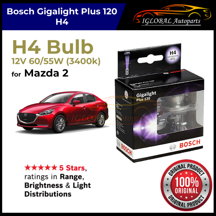 Bosch Gigalight Plus 120 H4 Headlight Bulb for Mazda 2 Gen2 Year