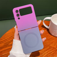 HTT เคสสำหรับ Samsung Galaxy Z Z Flip 3 4ไร้สายแม่เหล็กฝาพับซิลิโคนเนื้อนิ่มแบบไล่ระดับสีเคสโทรศัพท์ Magsafe