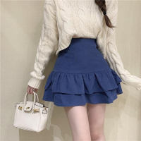 HOUZHOU Kawaii Ruffle Mini Skirts Women Korean Style Vintage Blue Elegant High Waist y A-line Layer Skirt Soft Girl Casual