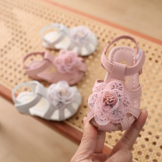 Giày sandal đính hoa đế mềm cho bé gái phong cách Hàn Quốc size 16-20