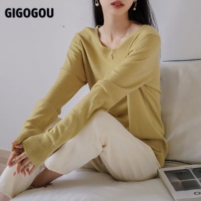GIGOGOU y2k Cashmere Sweaters Women Wool Pullover Top Solid V Neck Female Jumper Casual Loose Oversized Winter Christmas Sweater