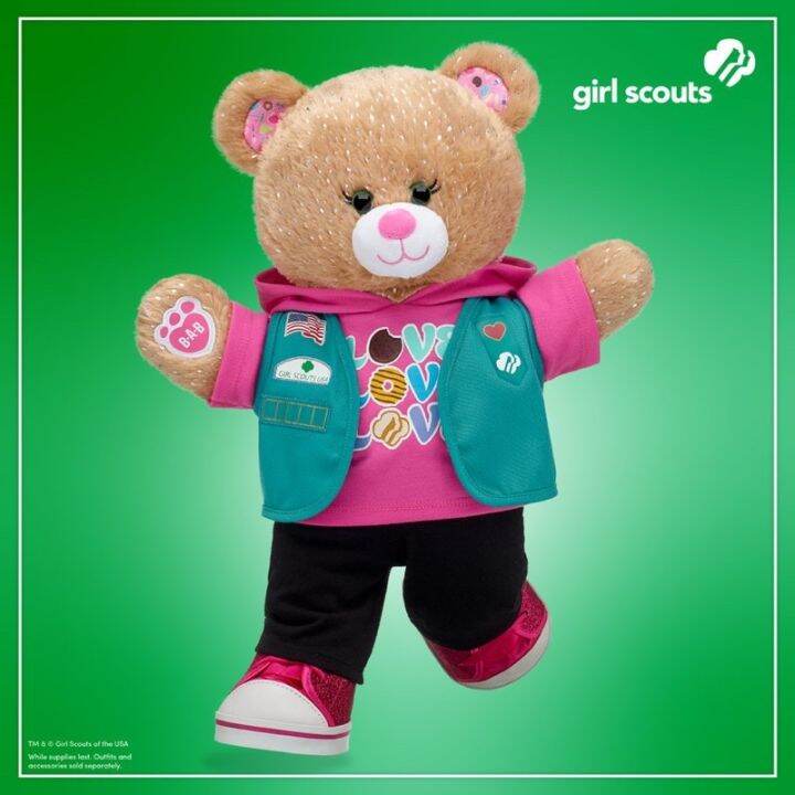 รุ่นใหม่-ตุ๊กตาบิ้วอะแบร์-ตุ๊กตาหมีสีน้ำตาล-girl-scout-trefoil-bear-build-a-bear-workshop-สินค้ามือสองจากอเมริกา