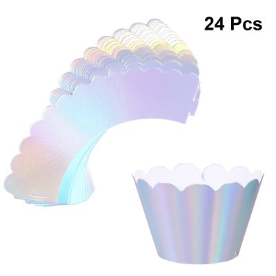 【CW】❁  24pcs Iridescent Wrappers Paper Cups Wrapper Liners Baking Baby Shower Birthday