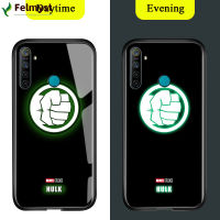 สำหรับ Realme 5I ส่องสว่างเรืองแสงในที่มืดเคสมือถือ Marvel Avenger โลโก้ซูเปอร์ฮีโร่เคสมันวาวสไปเดอร์แมนไอรอนแมนกระจกเทมเปอร์ธอร์เคสฝาหลัง