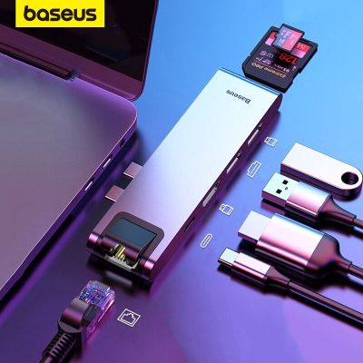 Baseus ฮับ USB USB C ฮับยูเอสบีกับ USB 3.0 HDMI-เข้ากันได้อะแดปเตอร์สำหรับ MacBook Pro Air HUB TB 3 Dock RJ45ตัวแยก USB Dual Type C ฮับ Feona