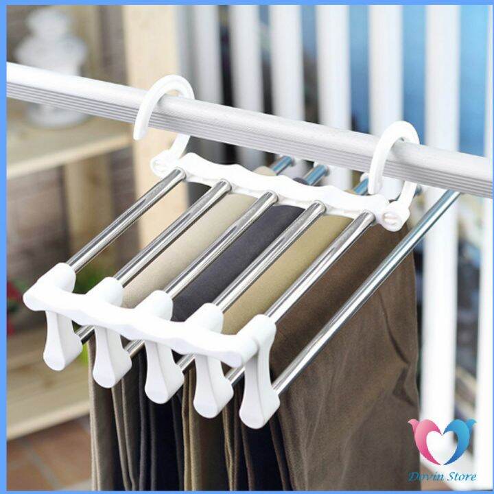 dovin-สแตนเลส-ที่เก็บของในตู้เสื้อผ้า-ที่แขวนกางเกง-foldable-stretch-pants-rack