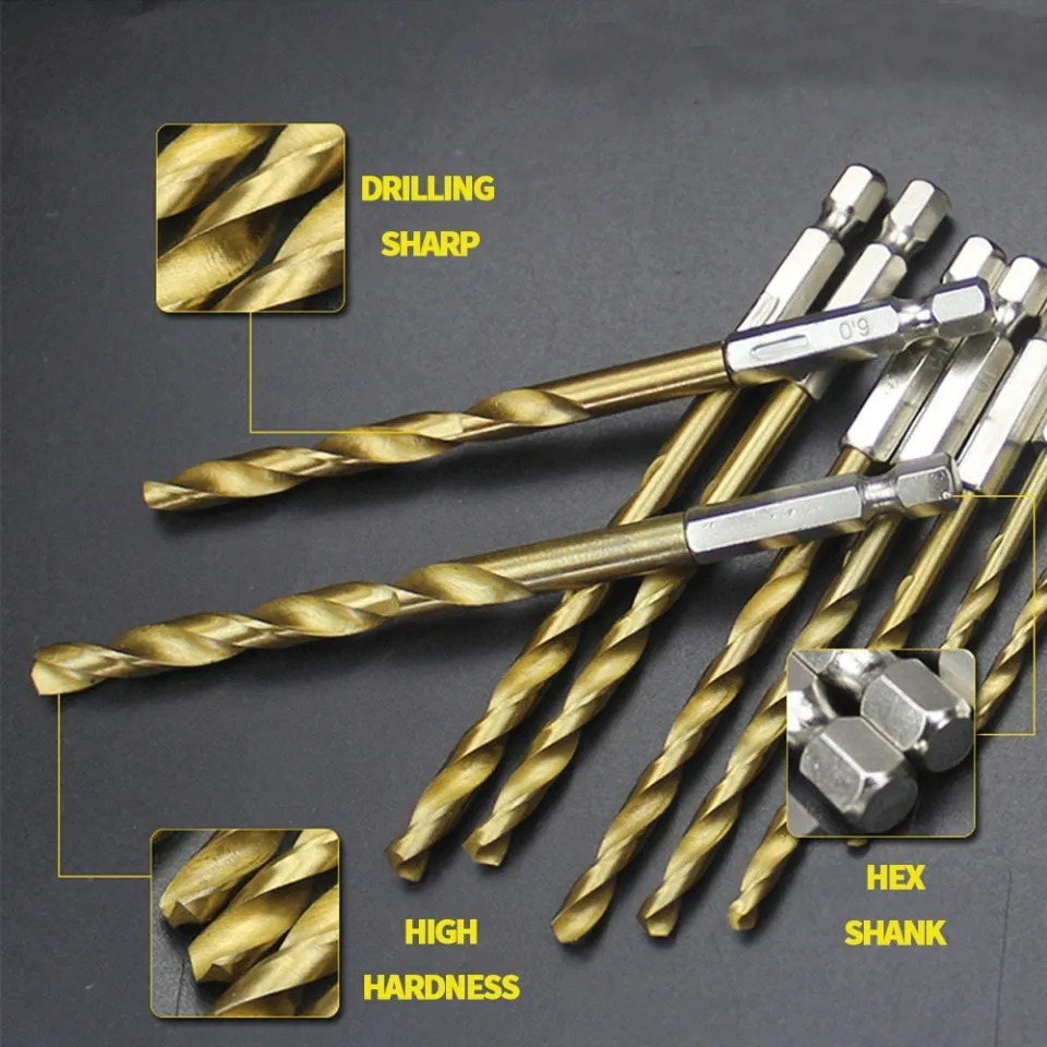 2pcs 13 size 1.5mm-6.5mm Drill Bit Set Titanium Coated HSS High Speed Steel  Hex Shank Quick Change