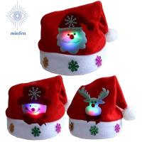 MINFEN สำหรับบ้าน ซานตาคลอสมนุษย์หิมะกวาง อุปกรณ์ปาร์ตี้ปาร์ตี้ หมวกคริสต์มาส สำหรับเด็กผู้ใหญ่ หมวกวันหยุดคริสต์มาส หมวกคริสต์มาส LED หมวกมีไฟ หมวกซานตาคลอส ของตกแต่งคริสต์มาส