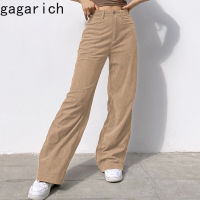 Gagarich Women Casual Pants Retro Vintage Corduroy Spring High Waist Loose Slim Solid Casual All-match Straight-Leg Pants