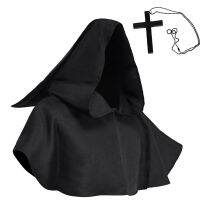 Medieval Priest Monk Wizard Short Cloak Cosplay Costume Witch Shawl Hooded Cape Pagan Cape Hat Fancy Dress Cape With Cross