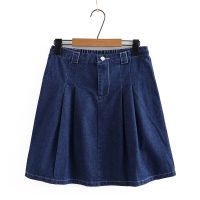 【มีไซส์ใหญ่】Plus Size Womens XL-5XL High Waist Denim Skirts Casual Elastic Waist Pleated Female Knee Length Skirts