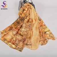 ผ้าพันคอยาวผ้าชีฟองลายทแยง Syal Sutra สีกากีฤดูร้อนของผู้หญิง Scarves195ผ้าคลุมไหล่ชายหาดฤดูหนาว * 110ซม.