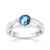 CHRISHA_แหวนเงินแท้ 925 ประดับพลอยบลูโทแพซ (Blue Topaz) และเคลือบด้วยทองคำขาว ขนาด 7.5 *บริการปรับขนาดแหวนฟรี แชทกับร้านก่อนสั่งซื้อ*