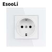 เต้าเสียบ EU แก้ว EsooLi เต้าเสียบปลั๊กไฟสายดินแผงซ็อกเก็ตไฟผนังมาตรฐาน * 16A 86มม. 86มม. พลังงานไฟฟ้า