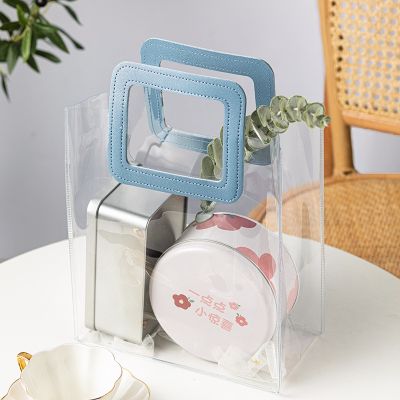 Transparent gift bag blue portable pvc high-grade plastic ins packaging gift bag size companion gift 【MAY】