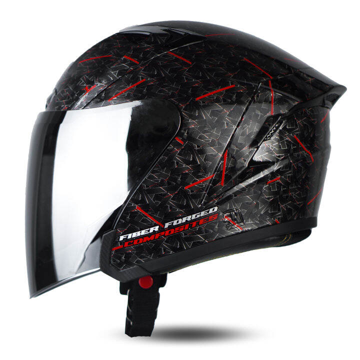 Helm Half Face ALV Ultron Carbon Kekinian Kaca Silver SNI Lazada