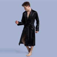 Hot 2022 Mens Solid Thin Cardigans Pajamas Loose Long Sleeve Autumn Glossy Satin Bathrobes Kimono House for Men Luxury Robe