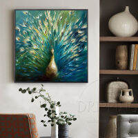 Artist Hand-painted Modern Wall Art Animal Peacock Oil Painting on Canvas Beautiful Peacock Spreads Tail Feathers Oil Painting