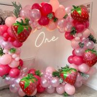 [BBEES] 112Pcs สตรอเบอร์รี่ผลไม้บอลลูน Garland Arch ชุดสีชมพู Latex Ballons งานแต่งงานวันเกิดตกแต่ง Baby SHower Girl ของขวัญ