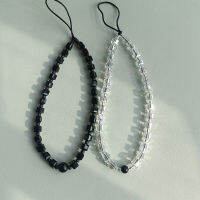 Black Square Cystal โซ่ศัพท์ Simple Geometric Clear Crystal สายศัพท์กระเป๋าจี้ผู้หญิงศัพท์มือถือ Charms Wristlet Cord