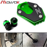 สำหรับ Kawasaki Z650 Z900 Z900RS Z1000SX Z1000 Z800ตัวขยายสำหรับตั้งด้านข้างเท้ารถจักรยานยนต์ CNC แผ่นรองขาตั้งฝาจุกลมยางวาล์วยาง