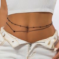 Salircon Gothic Black Paint Double Layer Metal Waist Chain For Women Trendy Iron Bead Belly Chain Sexy Punk Summer Body Jewelry