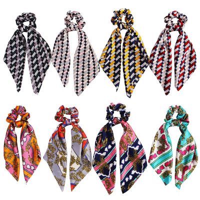 【Multiple offers】The new knotted streamer satin large intestine ring monochrome silky square scarf hair ring ladies tail C48